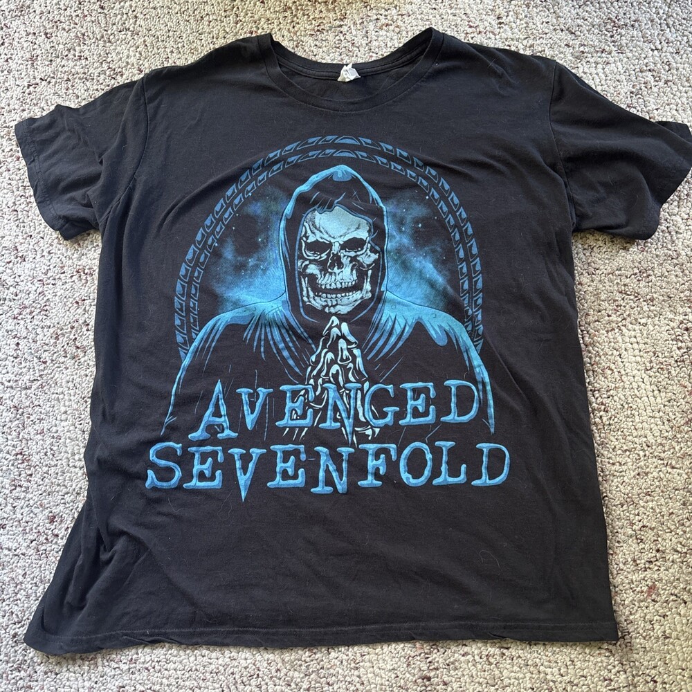 Avenged Sevenfold Grim Reaper Skeleton Blue Graphic Black T-Shirt 2XL